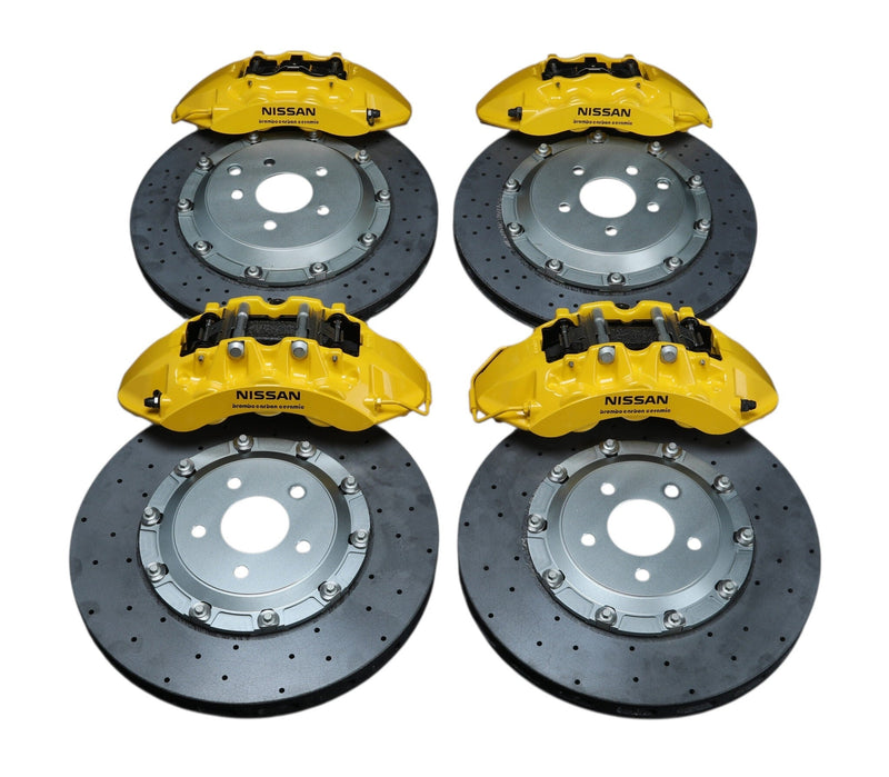 Crank Motorsport R35 GTR Carbon Ceramic Brake Conversion Kit – Nissan Skyline R32-R34 – Yellow Calipers with Black Hat