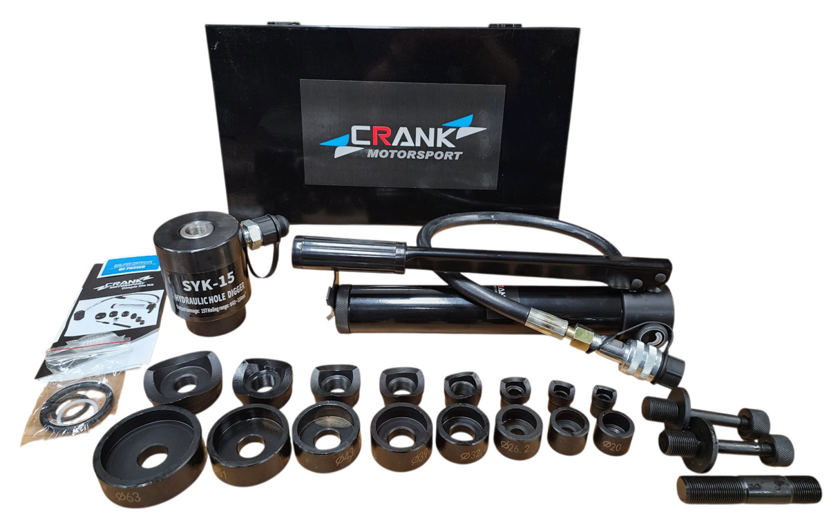 Crank Motorsport 16-Piece Hydraulic Metal Hole Punch Set – 16–63mm Cut