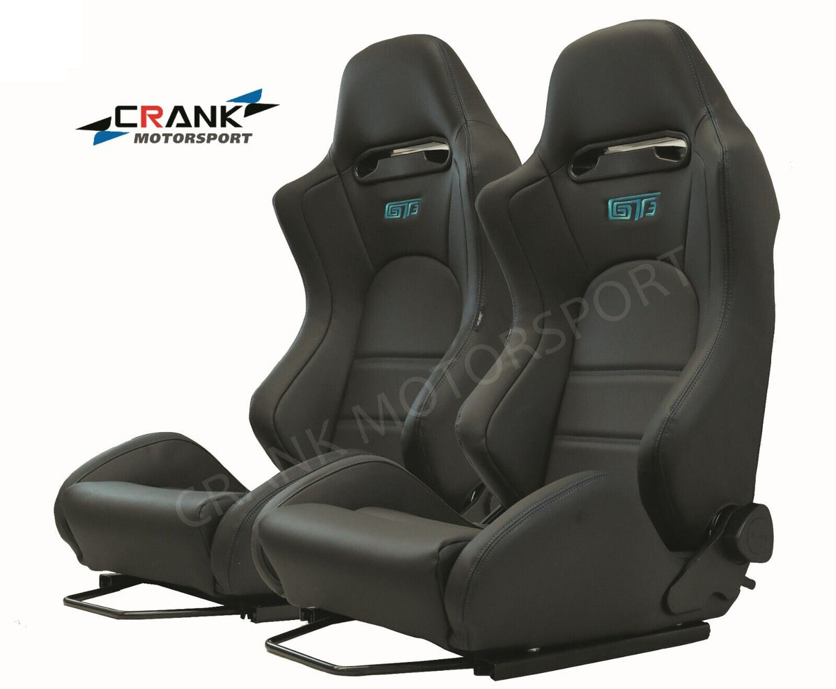 2x Crank Motorsport GT3 Ultra Hard-Wearing PVC Vinyl Racing Seats – Car Sport Seats – ADR Approved