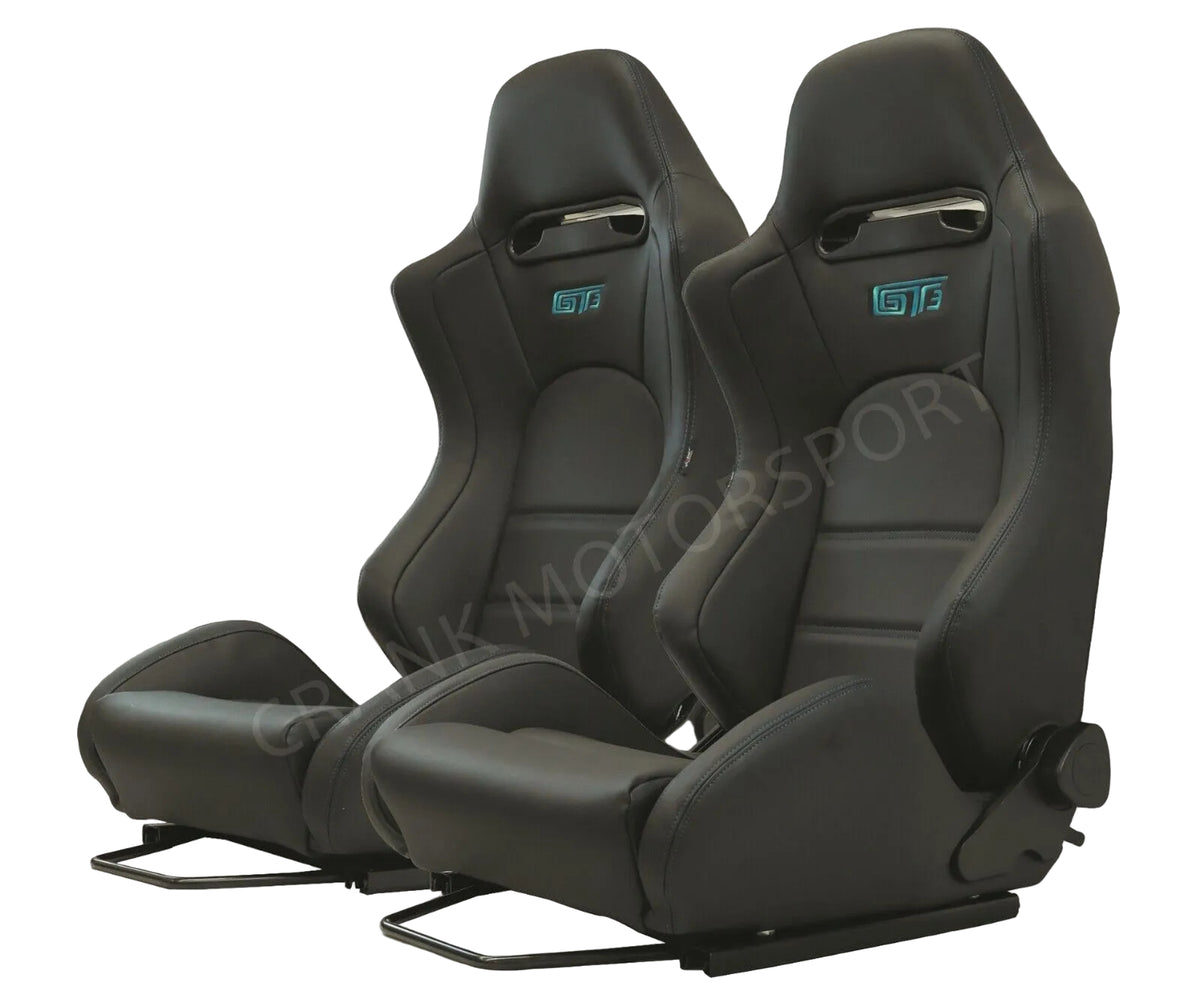 2x GT3 Ultra Hard-Wearing PVC Vinyl Racing Seats – Car Sport Seats – ADR Approved