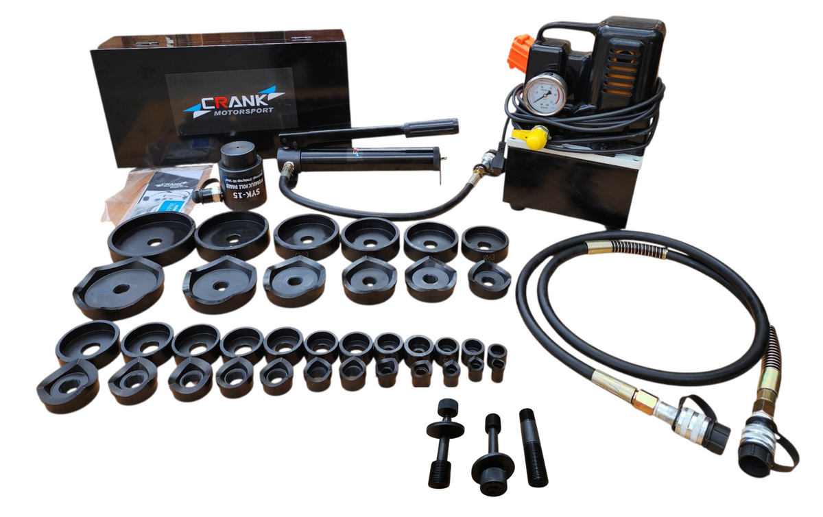 Crank Motorsport 36 Pcs Electric Hydraulic Hole Punch Kit – 16–114 mm Cut, 15T 240V Set