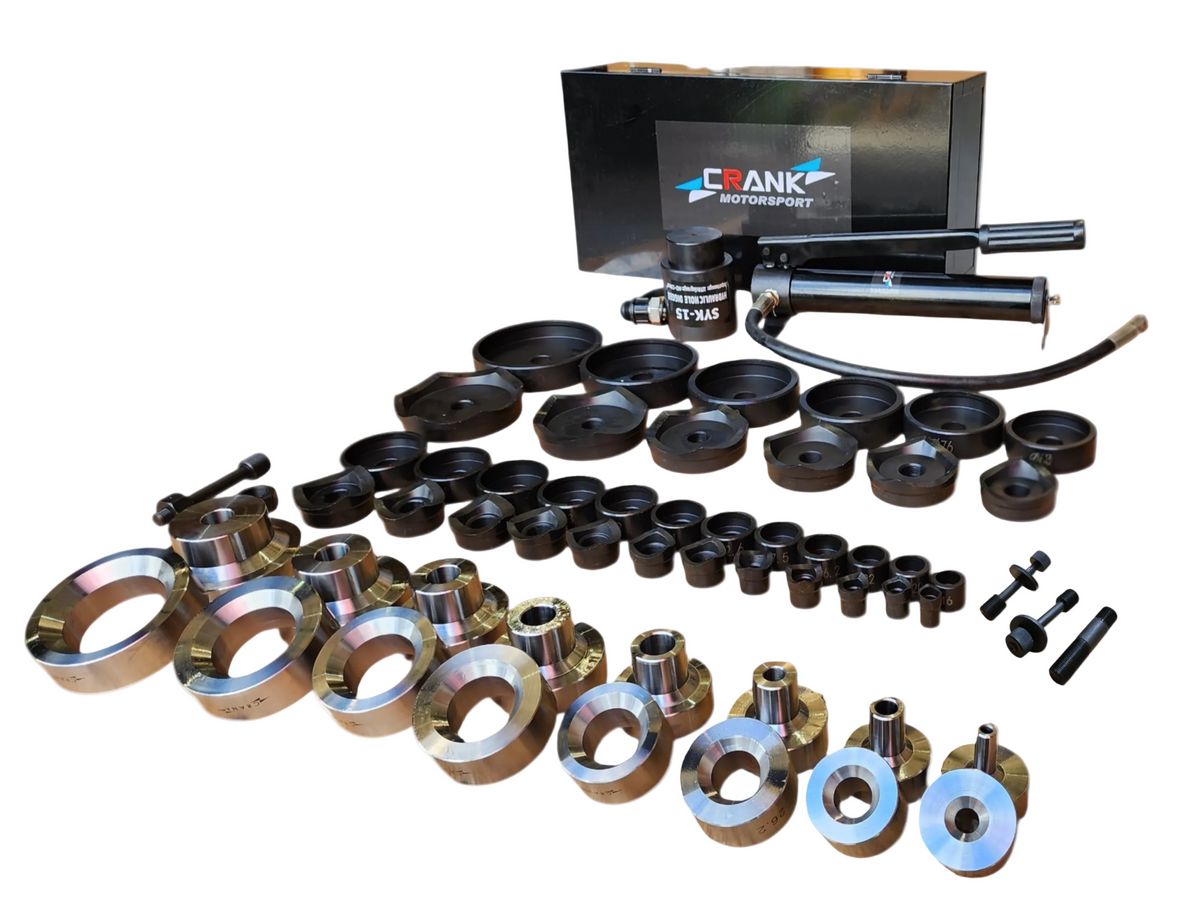 Crank Motorsport 52 Pcs Dimple Die Hydraulic Hole Punch Kit – 16–114 mm Cut, 1/2–2.5" TAPER Set
