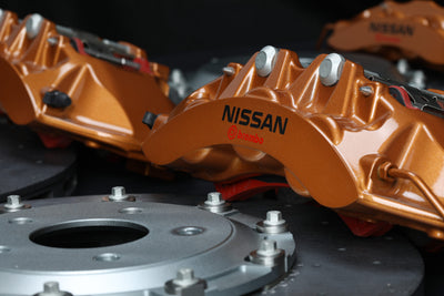 Crank Motorsport R35 GTR Carbon Ceramic Brake Kit Skyline R32-34 - Nissan Gold with Black Hat