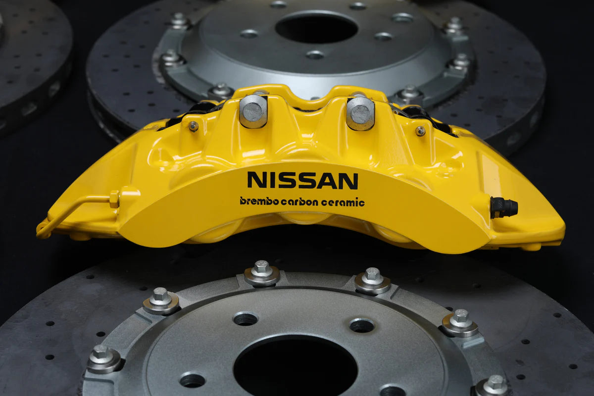 Crank Motorsport R35 GTR Carbon Ceramic Brake Kit Skyline R32-34 - Nissan Gold with Black Hat