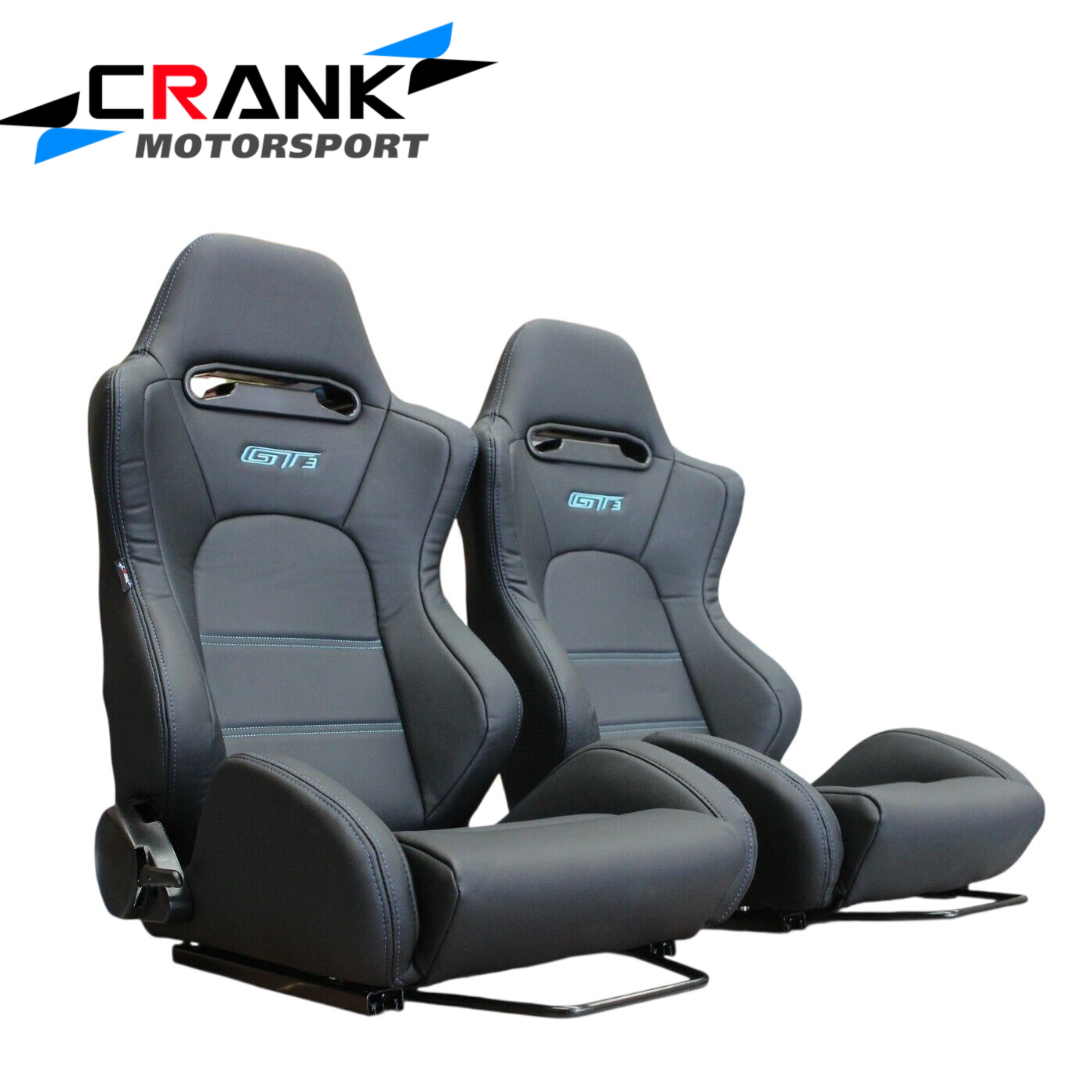 2x GT3 Ultra Hard-Wearing PVC Vinyl Racing Seats – Car Sport Seats – ADR Approved