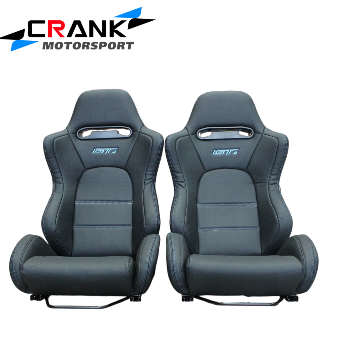 2x GT3 Ultra Hard-Wearing PVC Vinyl Racing Seats – Car Sport Seats – ADR Approved